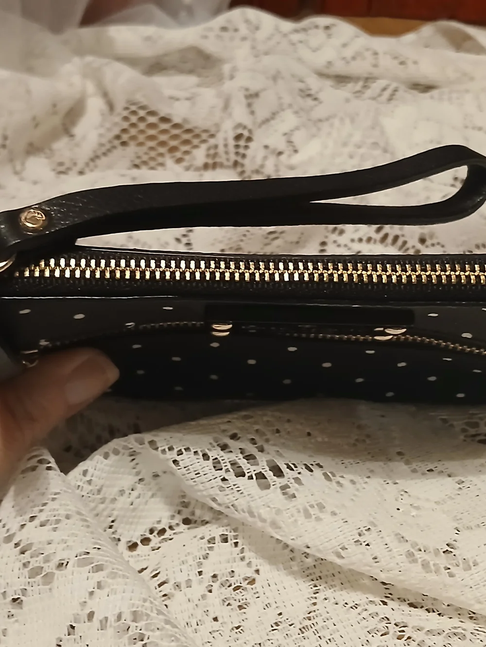 Kate Spade Storybook Lining Black Polka Dot Wristlet